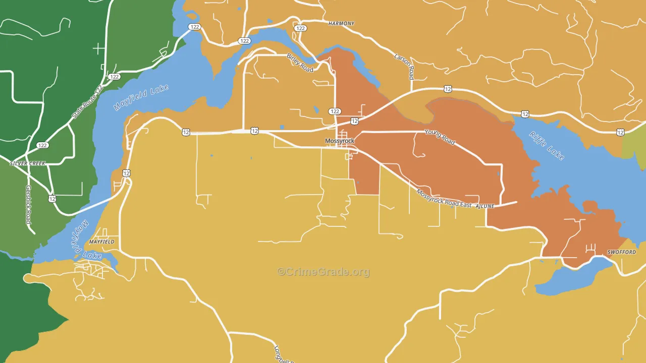 Mossyrock, WA Map of Vandalism Rates