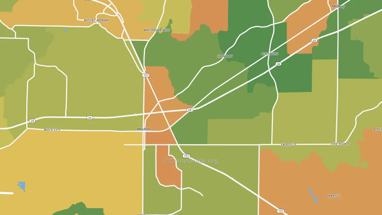 Moulton, AL Map of Vandalism Rates