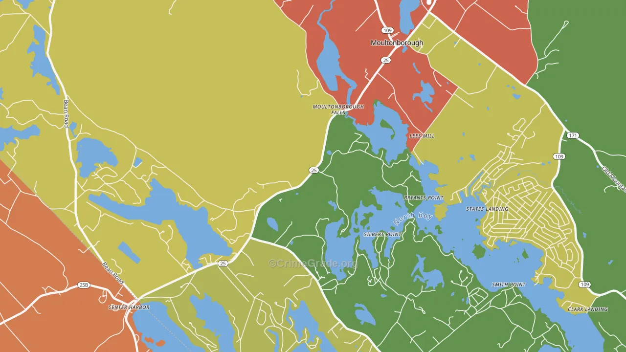 Moultonborough Falls, NH Map of Vandalism Rates