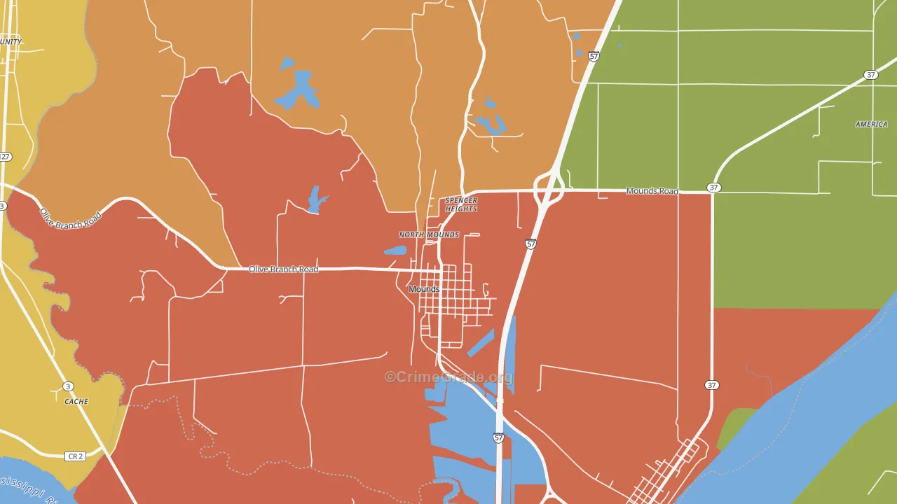 Mounds, IL Map of Vandalism Rates