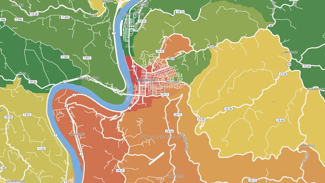Moundsville, WV Map of Vandalism Rates