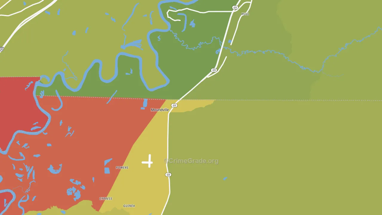 Moundville, AL Map of Vandalism Rates