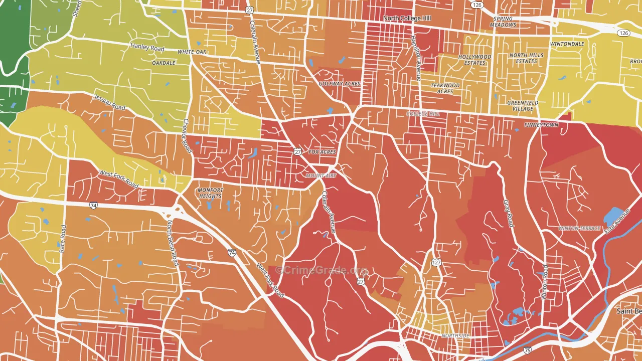 Mount Airy, Cincinnati, OH Map of Vandalism Rates