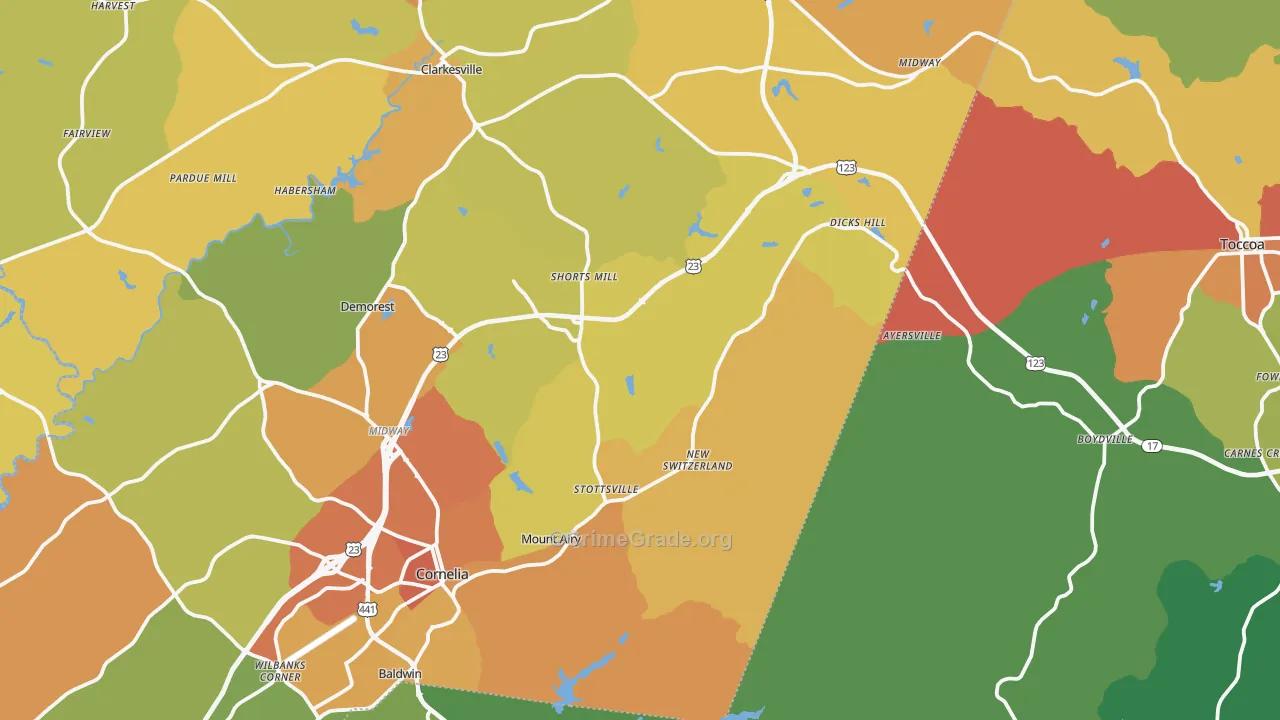 Mount Airy, GA Map of Vandalism Rates
