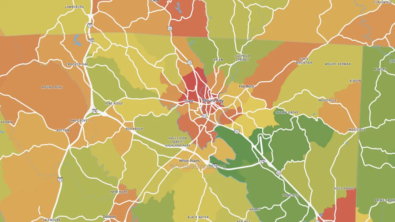 Mount Airy, NC Map of Vandalism Rates