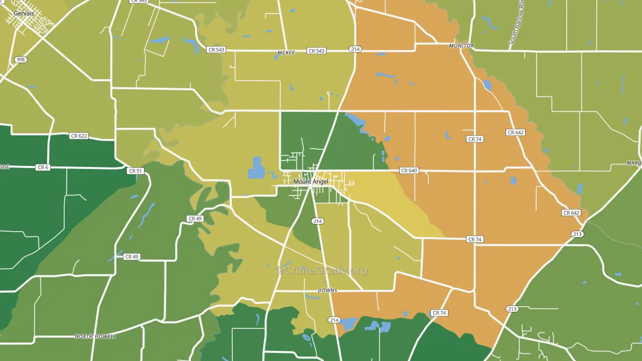 Mount Angel, OR Map of Vandalism Rates