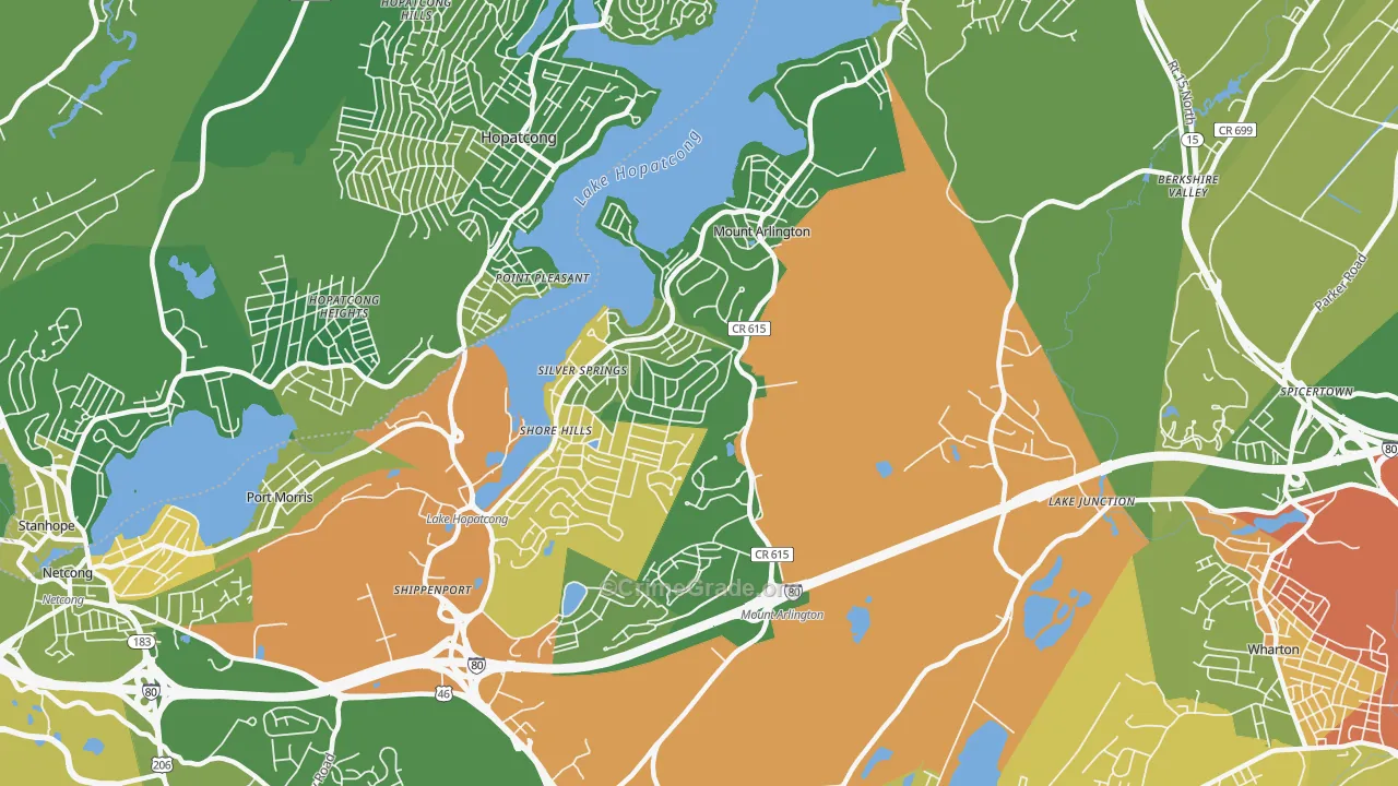 Mount Arlington, NJ Map of Vandalism Rates