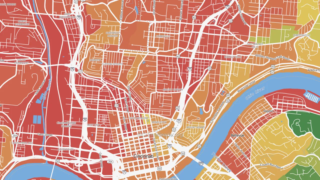 Mount Auburn, Cincinnati, OH Map of Vandalism Rates