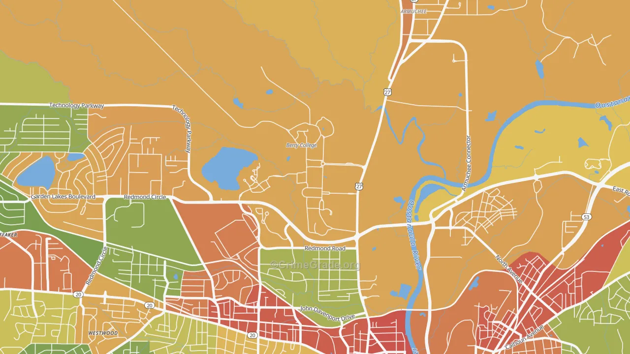 Mount Berry, GA Map of Vandalism Rates