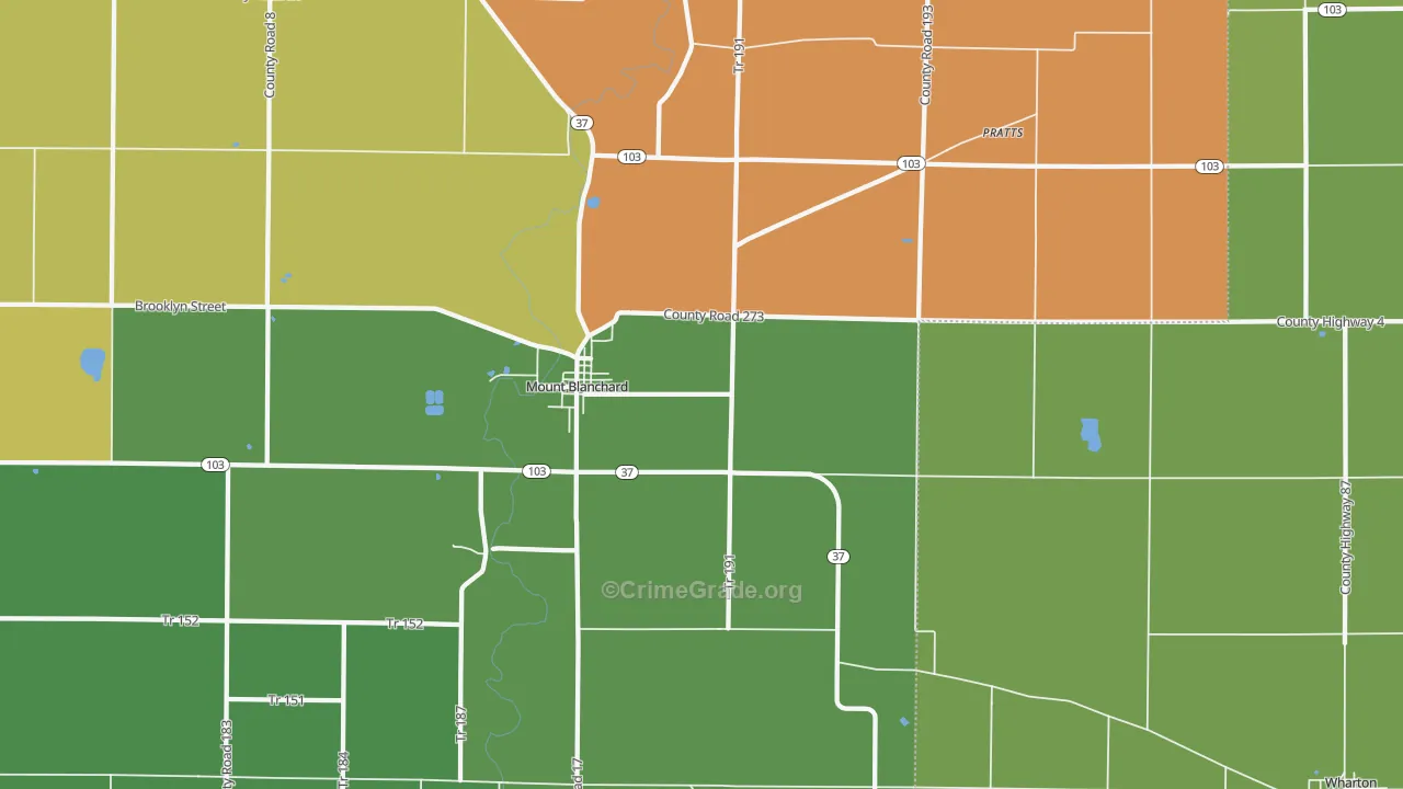 Mount Blanchard, OH Map of Vandalism Rates