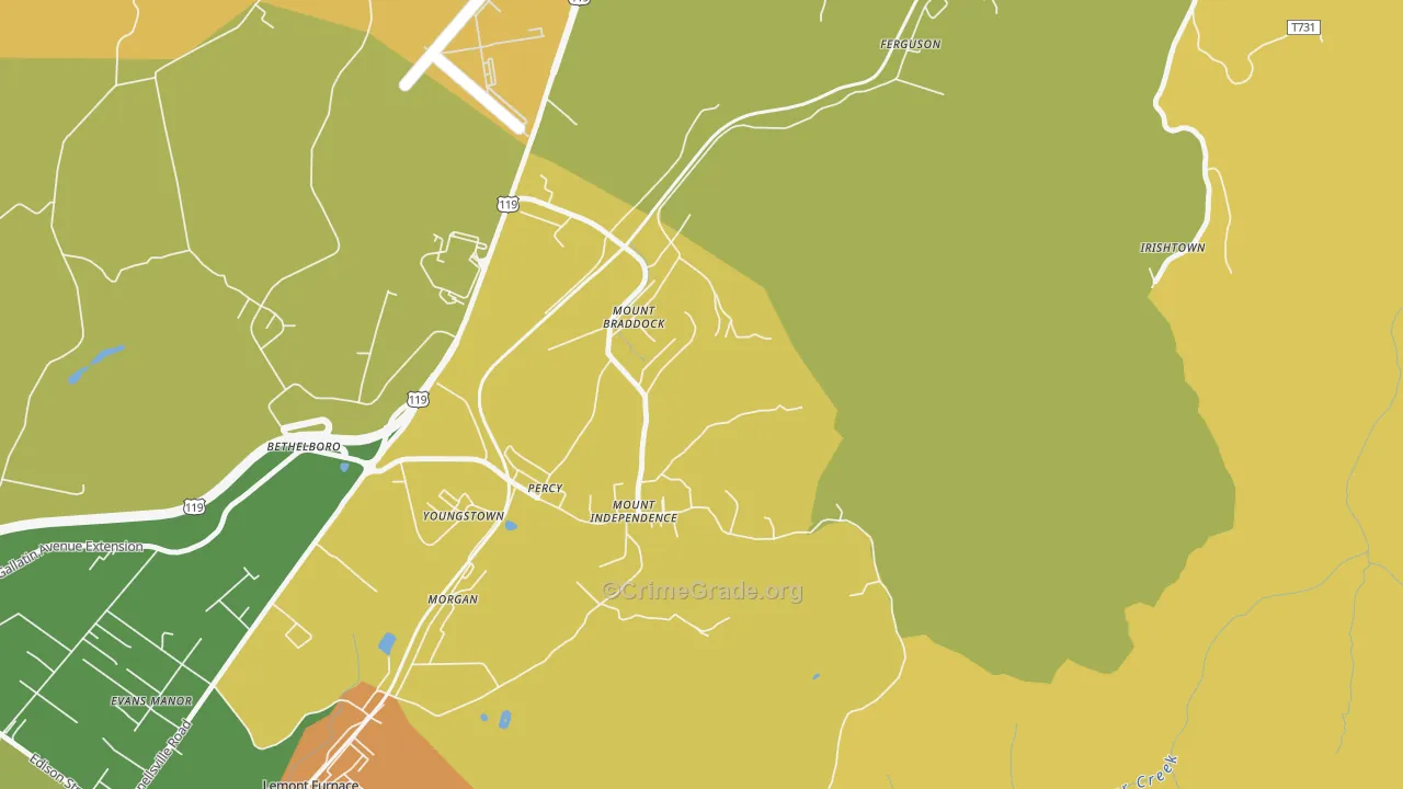 Mount Braddock, PA Map of Vandalism Rates