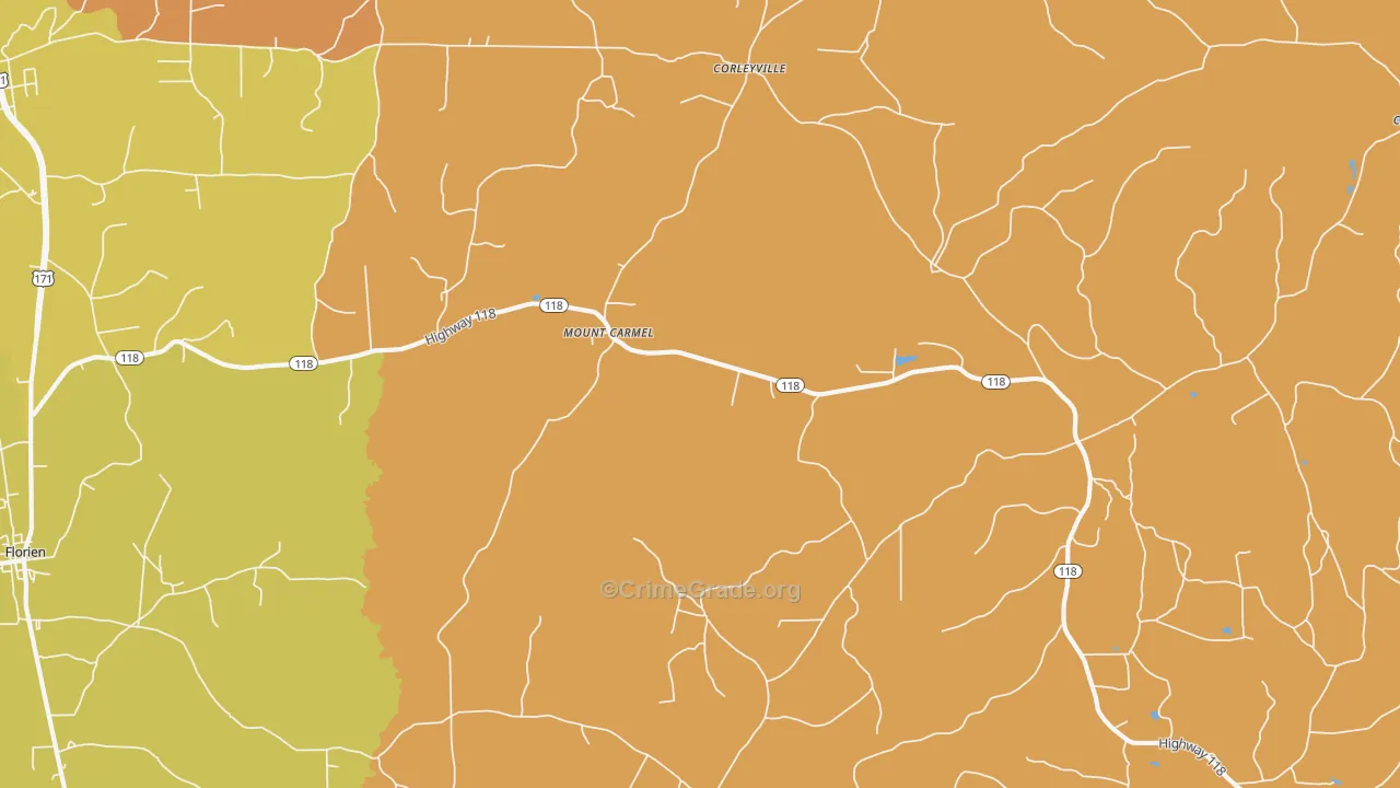 Mount Carmel, LA Map of Vandalism Rates