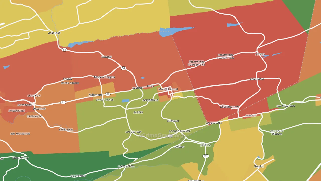 Mount Carmel, PA Map of Vandalism Rates