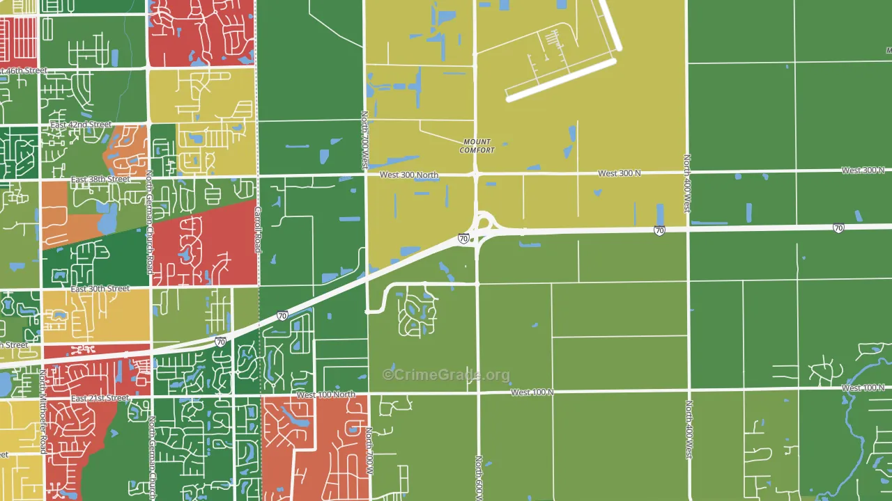 Mount Comfort, IN Map of Vandalism Rates