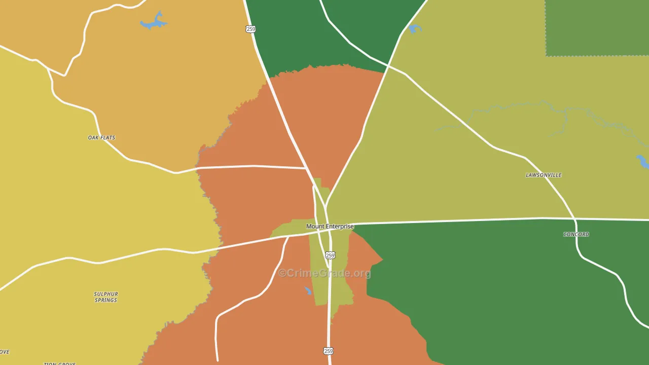 Mount Enterprise, TX Map of Vandalism Rates