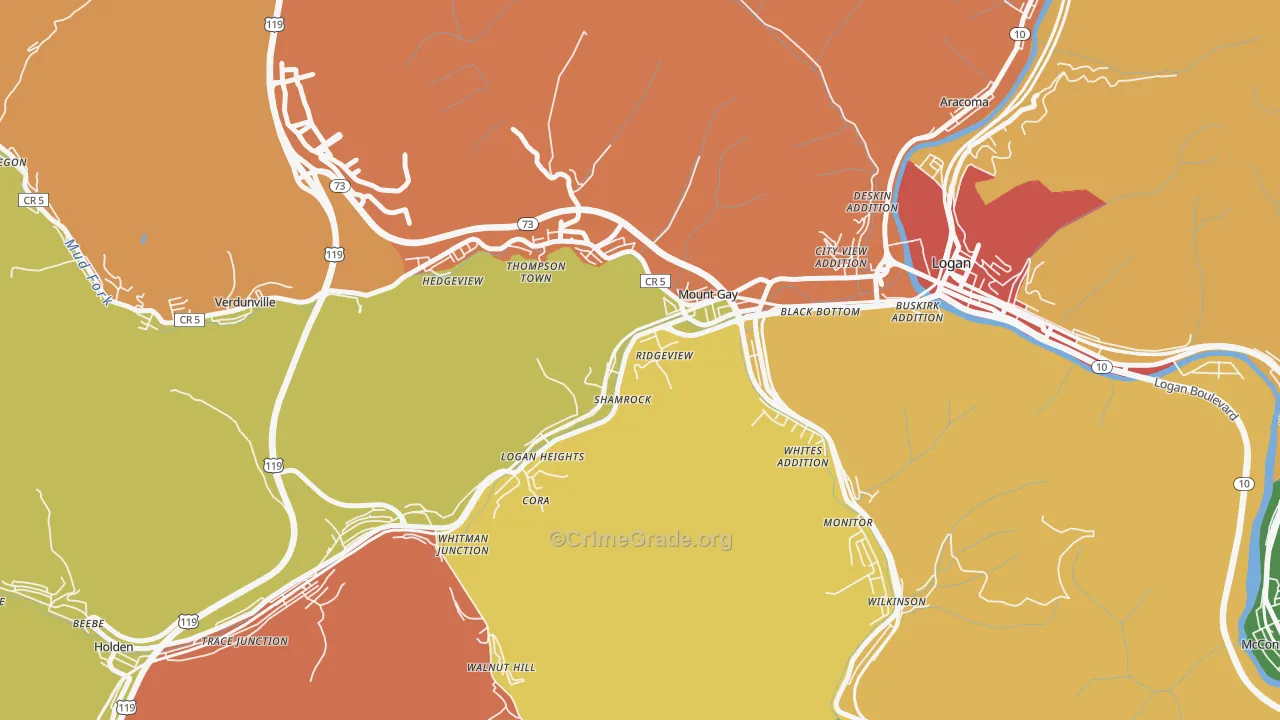Mount Gay-Shamrock, WV Map of Vandalism Rates