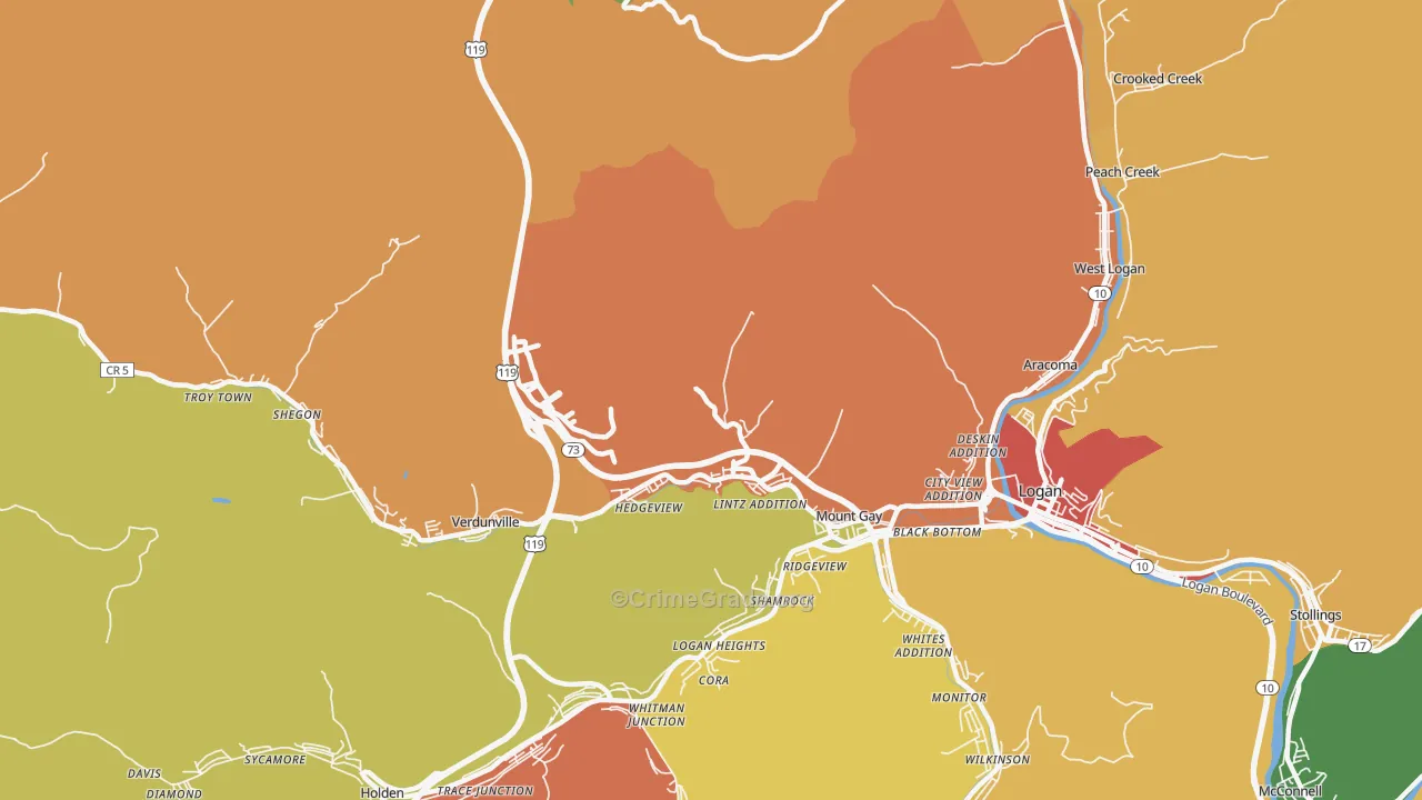 Mount Gay, WV Map of Vandalism Rates