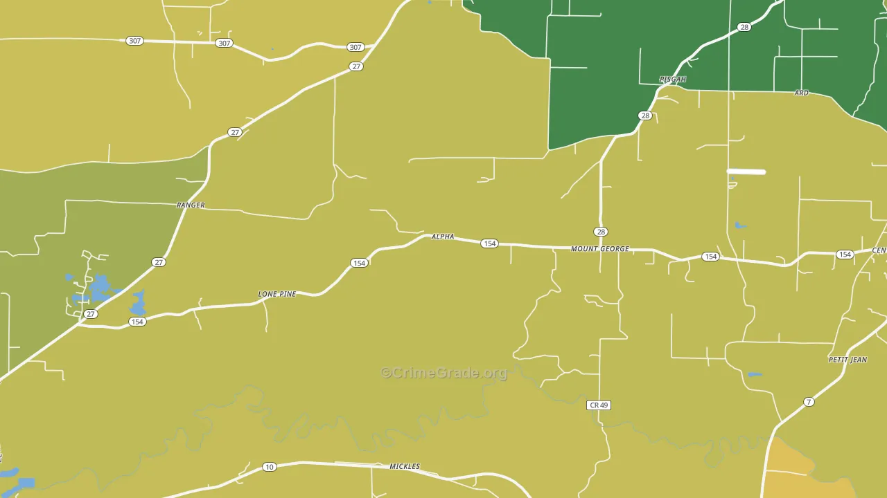 Mount George, AR Map of Vandalism Rates