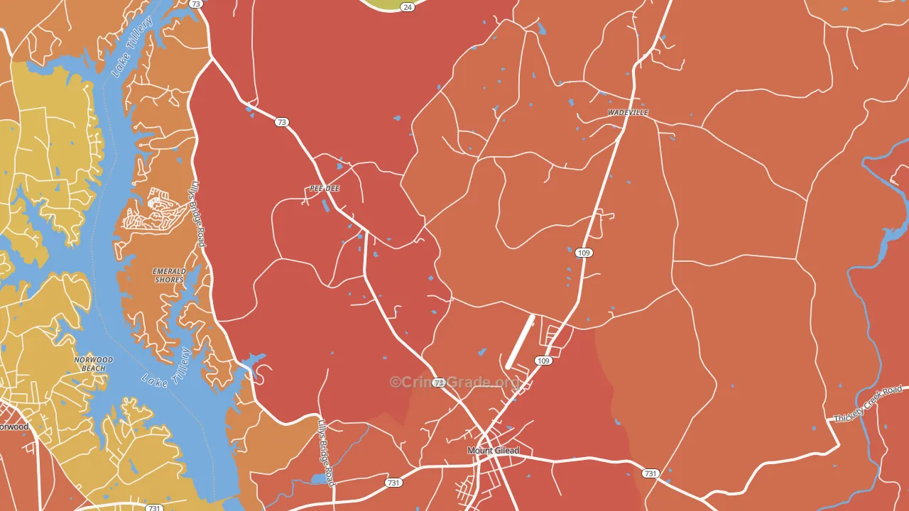 Mount Gilead, NC Map of Vandalism Rates