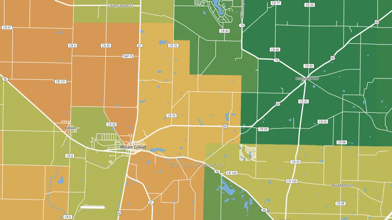 Mount Gilead, OH Map of Vandalism Rates
