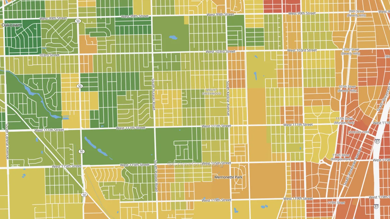 Mount Greenwood, Chicago, IL Map of Vandalism Rates