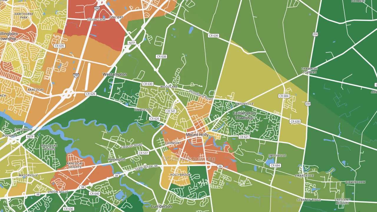 Mount Holly, NJ Map of Vandalism Rates