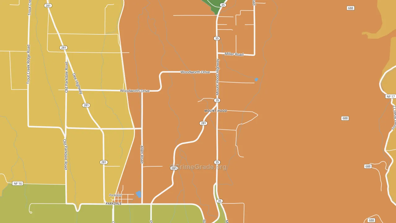 Mount Hood, OR Map of Vandalism Rates
