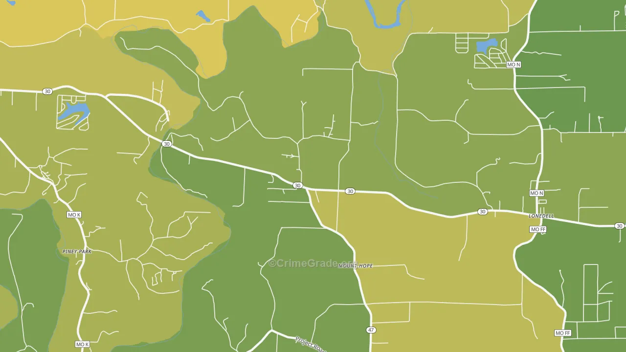 Mount Hope, MO Map of Vandalism Rates