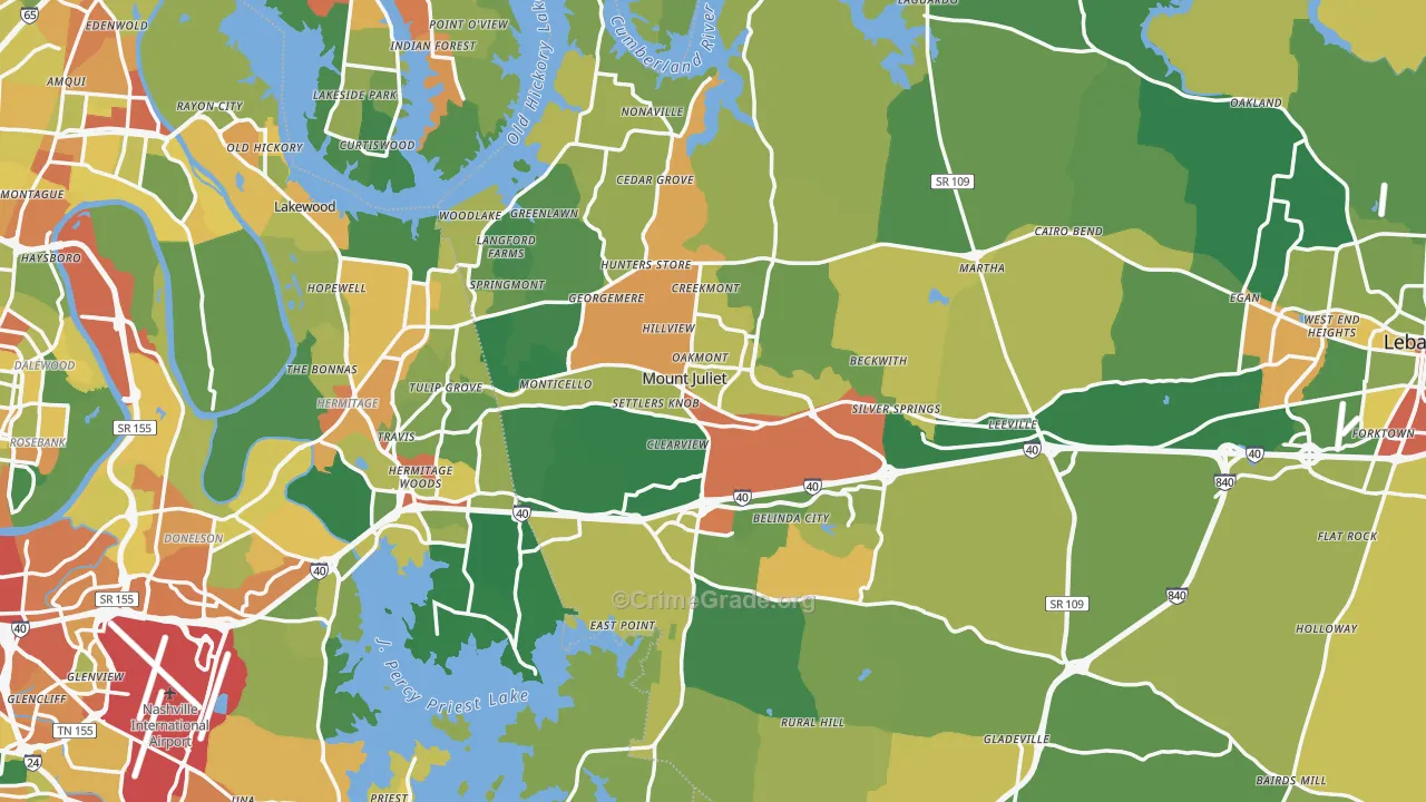 Mount Juliet, TN Map of Vandalism Rates
