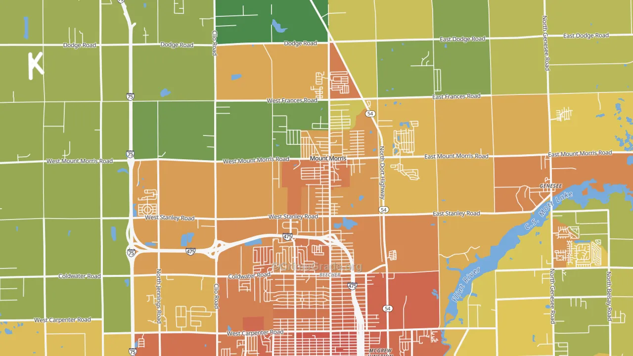 Mount Morris, MI Map of Vandalism Rates