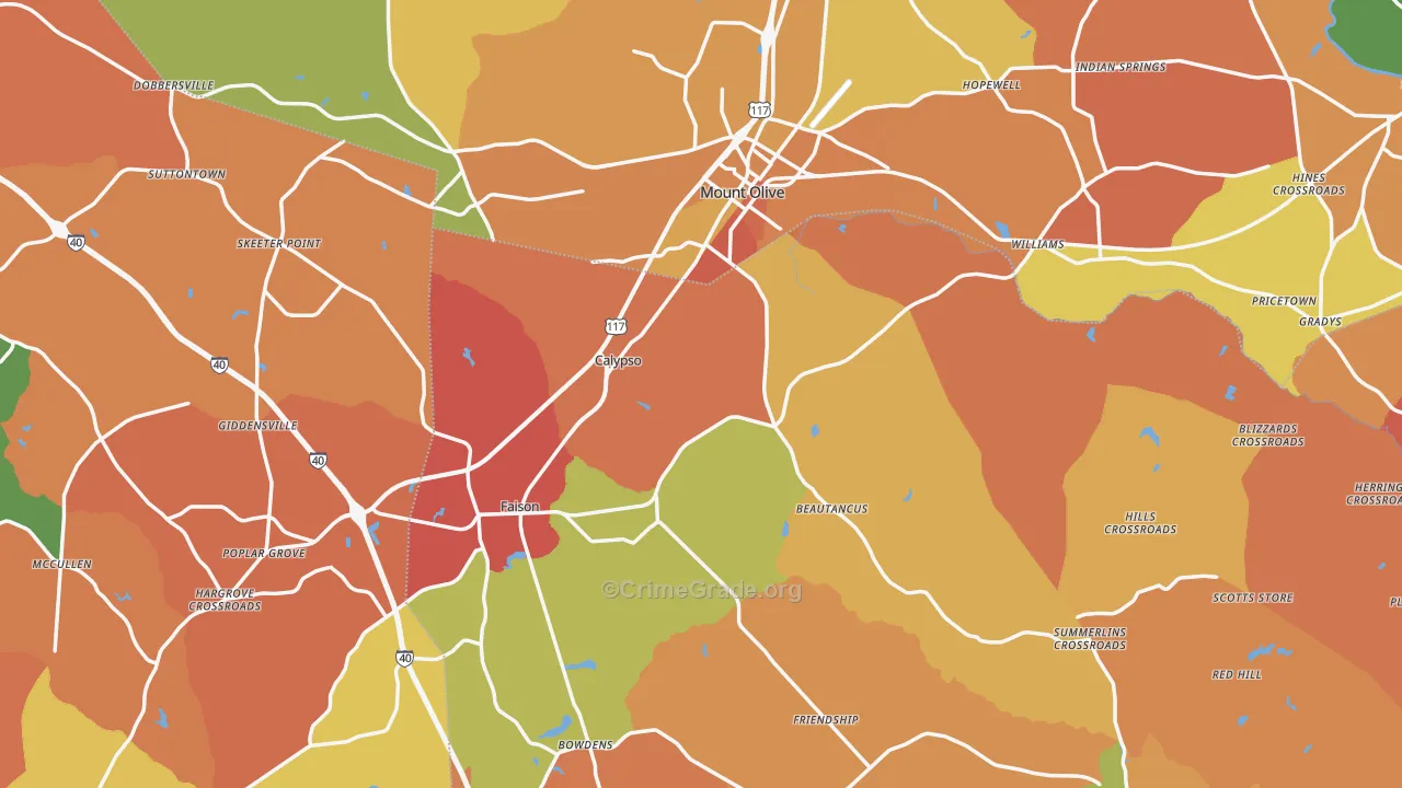 Mount Olive, NC Map of Vandalism Rates