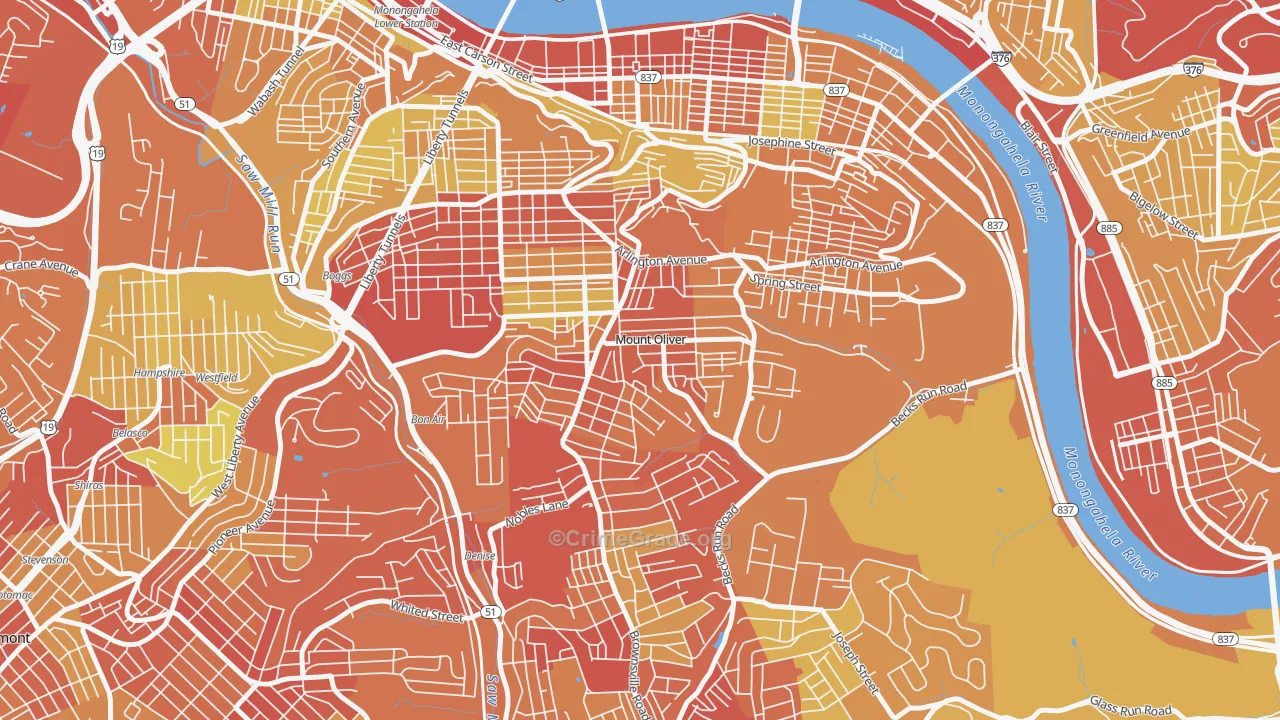 Mount Oliver, PA Map of Vandalism Rates