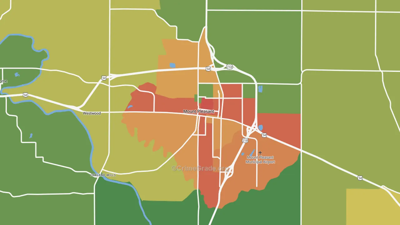 Mount Pleasant, IA Map of Vandalism Rates