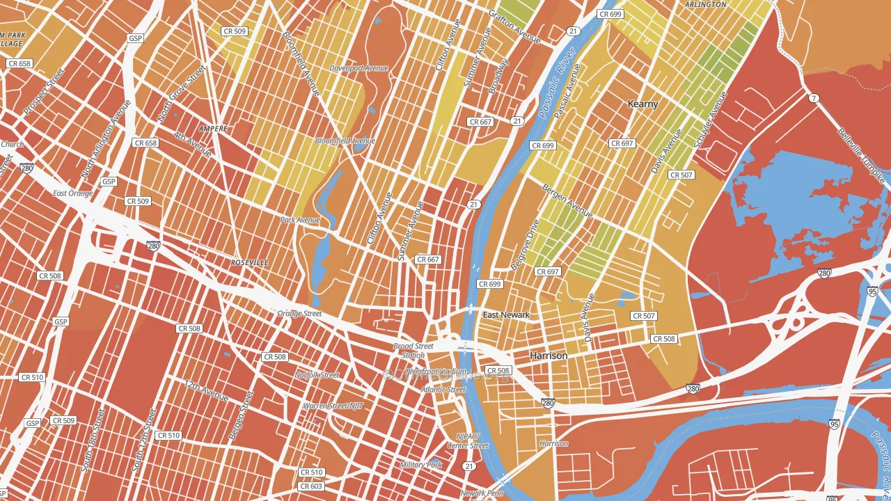 Mount Pleasant-Lower Broadway, Newark, NJ Map of Vandalism Rates