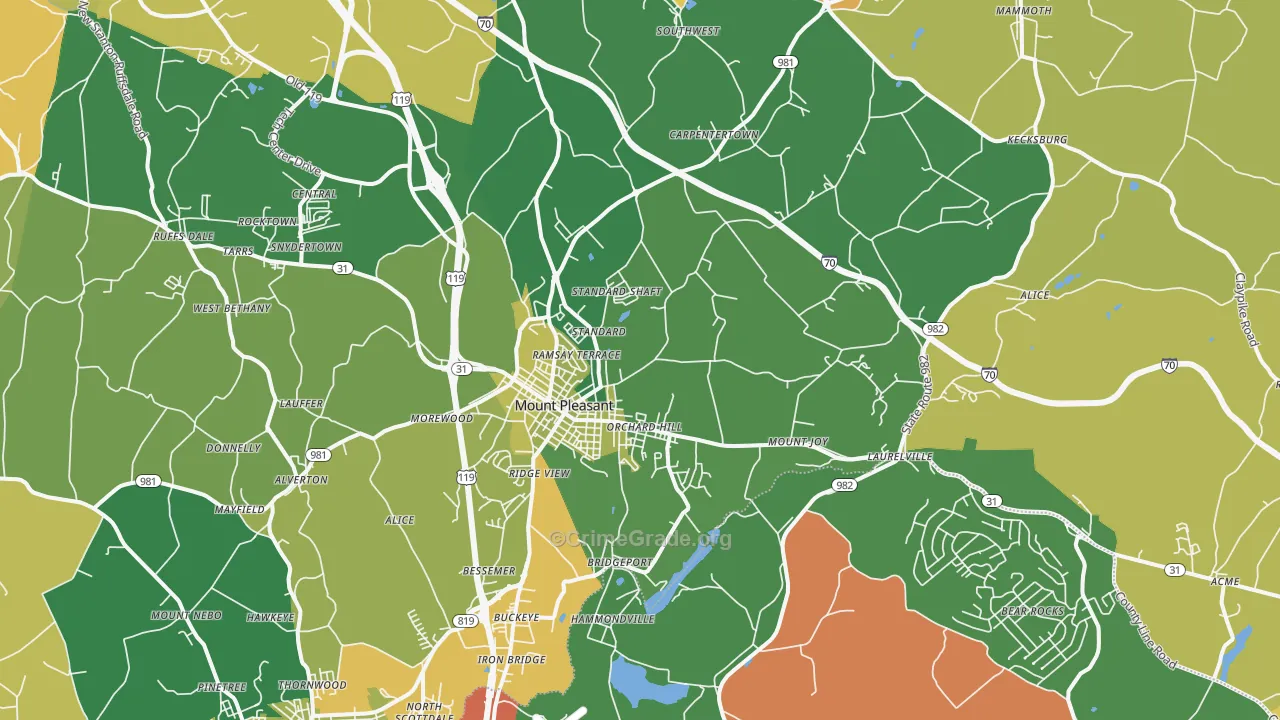 Mount Pleasant, PA Map of Vandalism Rates