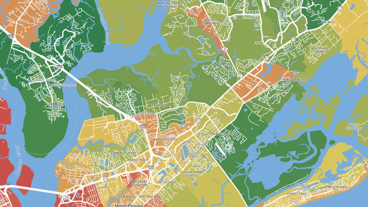 Mount Pleasant, SC Map of Vandalism Rates