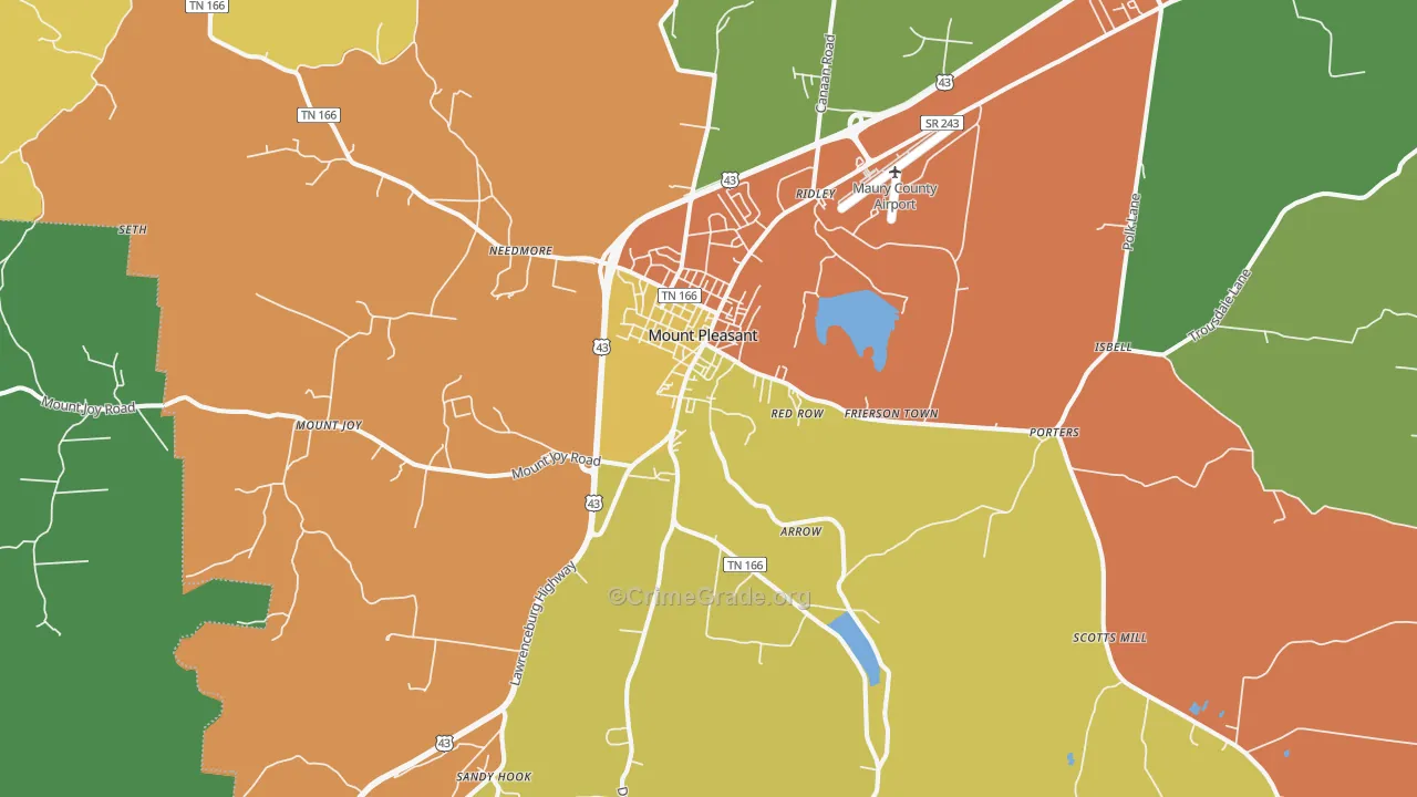 Mount Pleasant, TN Map of Vandalism Rates