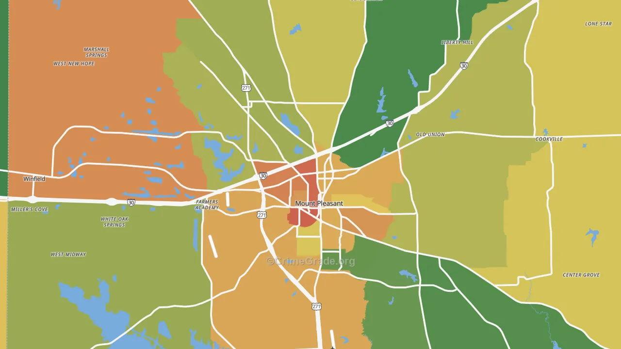 Mount Pleasant, TX Map of Vandalism Rates