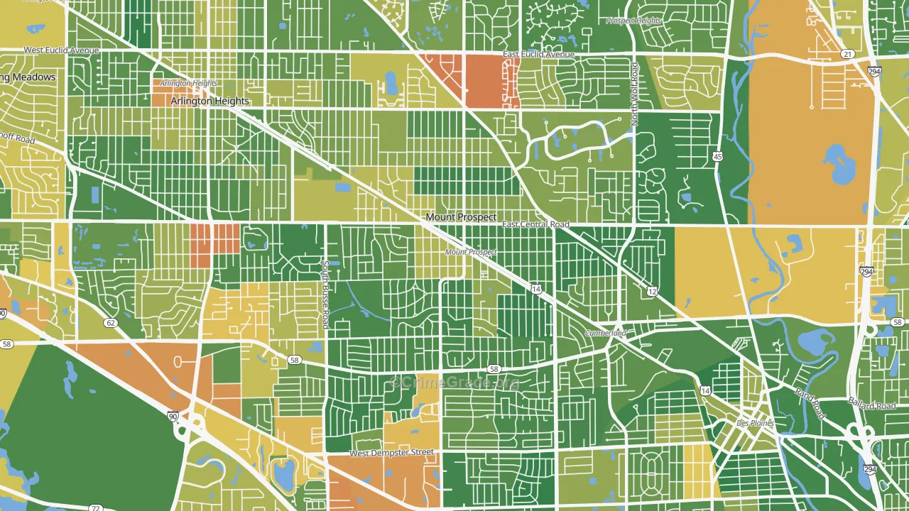 Mount Prospect, IL Map of Vandalism Rates