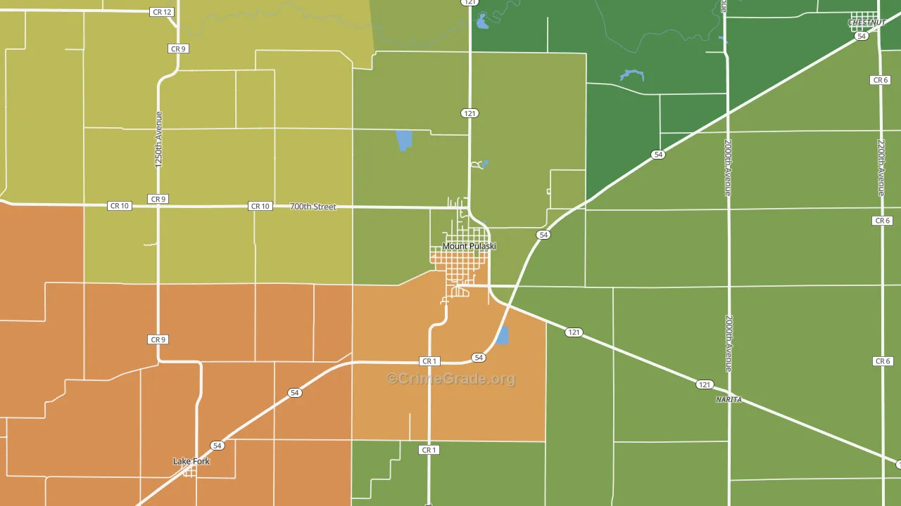 Mount Pulaski, IL Map of Vandalism Rates