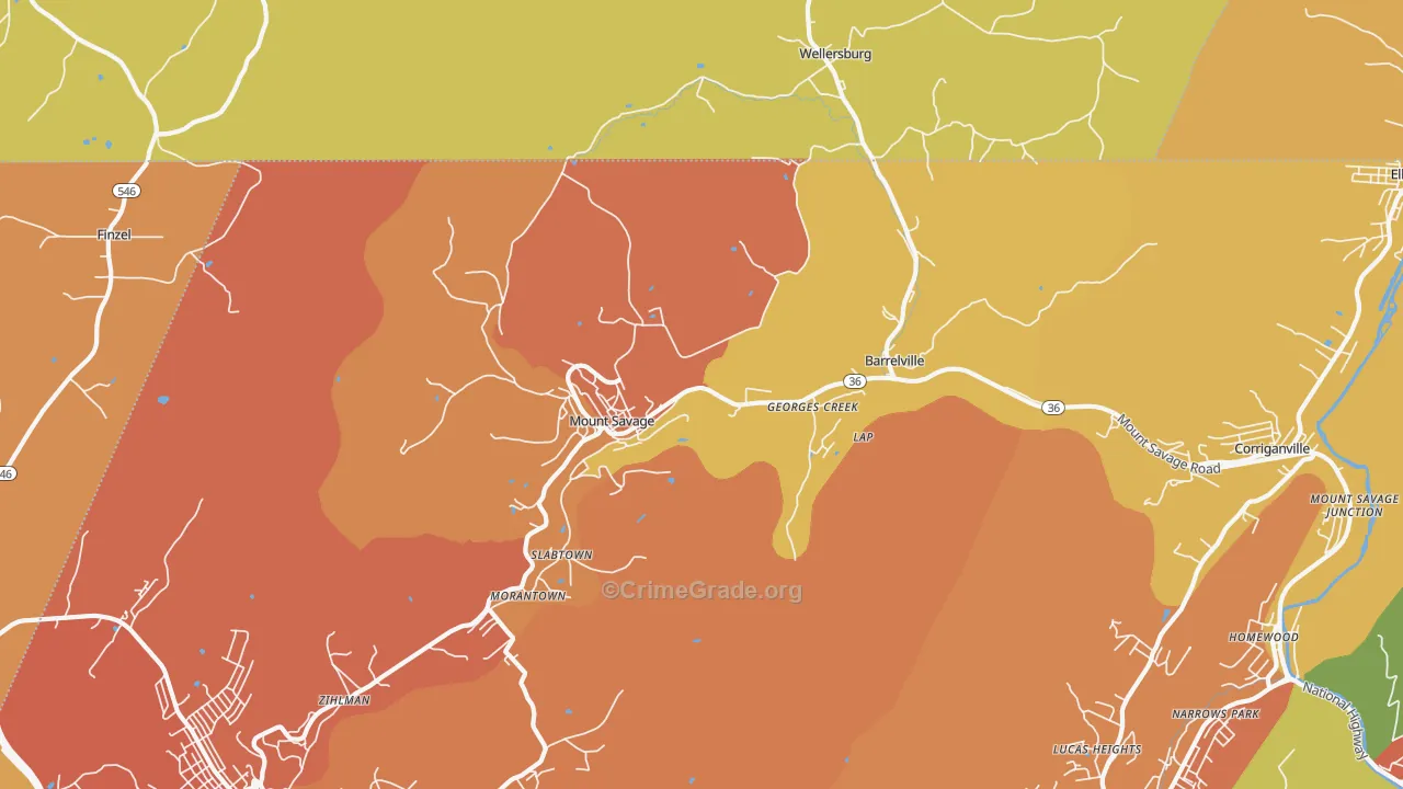 Mount Savage, MD Map of Vandalism Rates