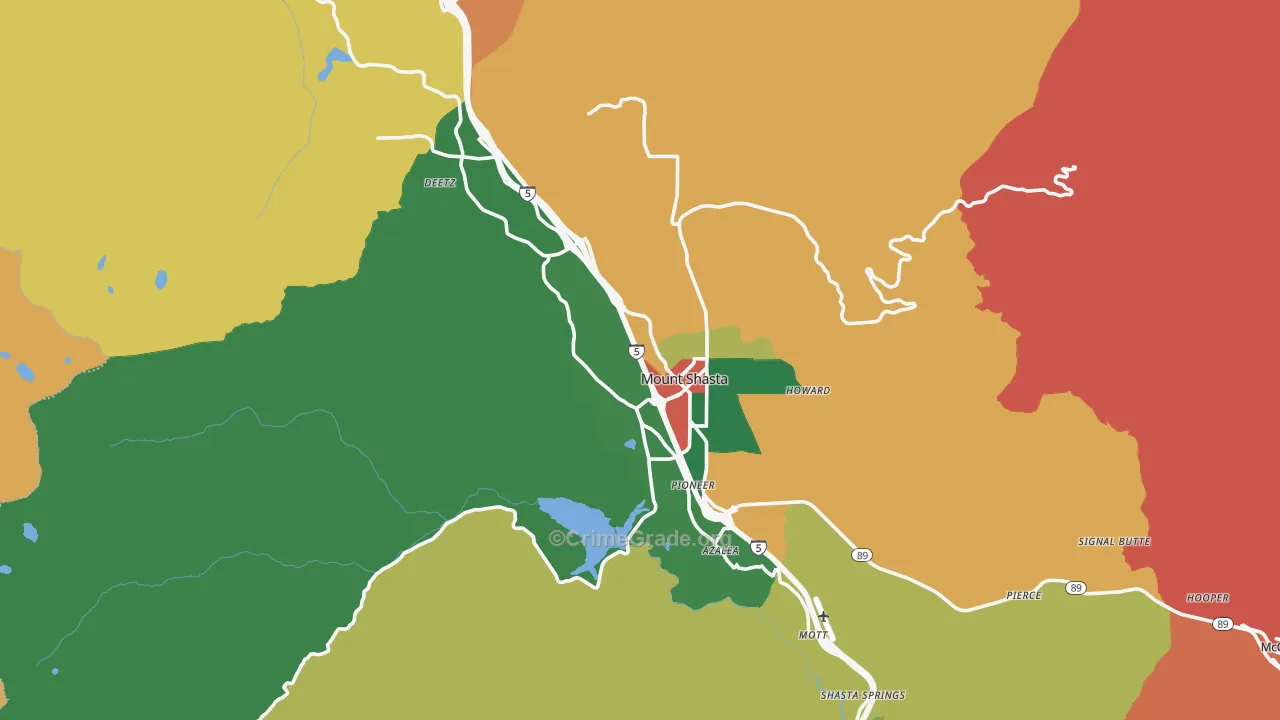 Mount Shasta, CA Map of Vandalism Rates