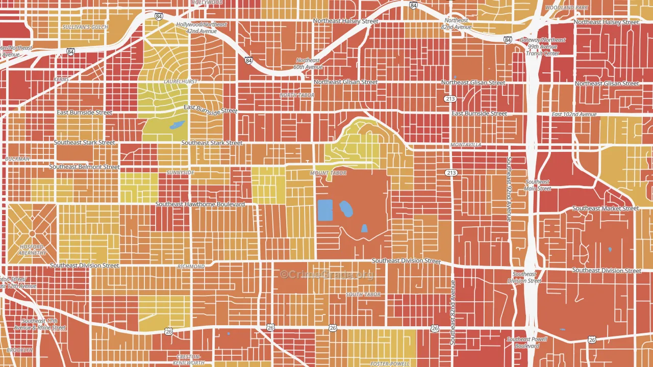 Mount Tabor, Portland, OR Map of Vandalism Rates