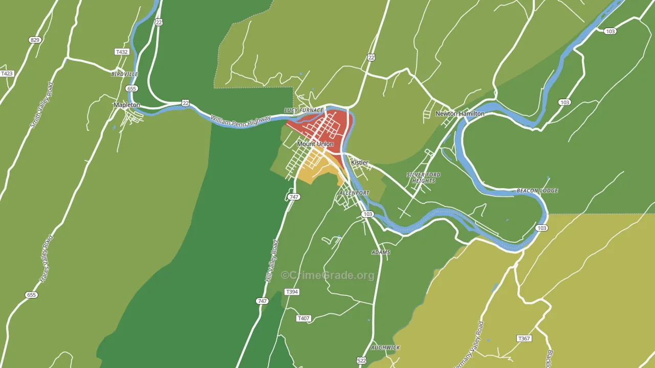 Mount Union, PA Map of Vandalism Rates