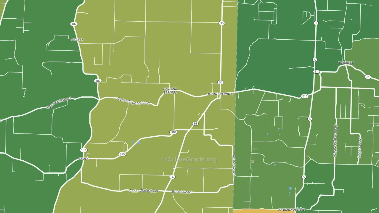 Mount Vernon, AR Map of Vandalism Rates