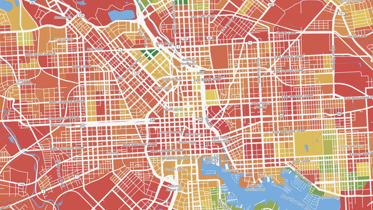 Mount Vernon, Baltimore, MD Map of Vandalism Rates