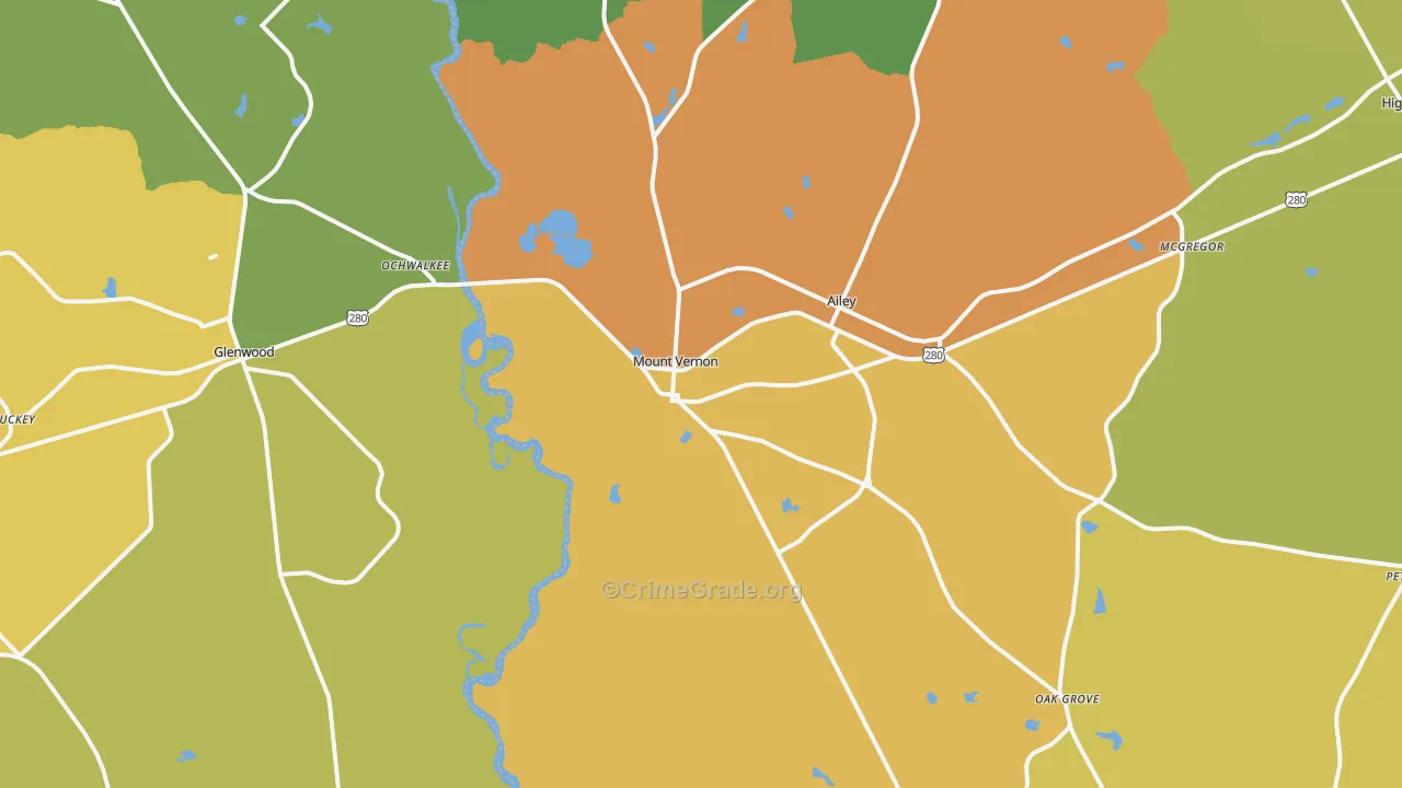 Mount Vernon, GA Map of Vandalism Rates