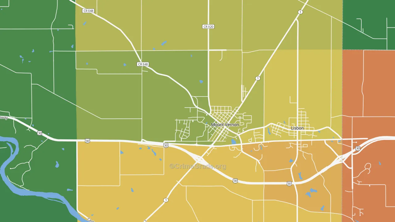Mount Vernon, IA Map of Vandalism Rates