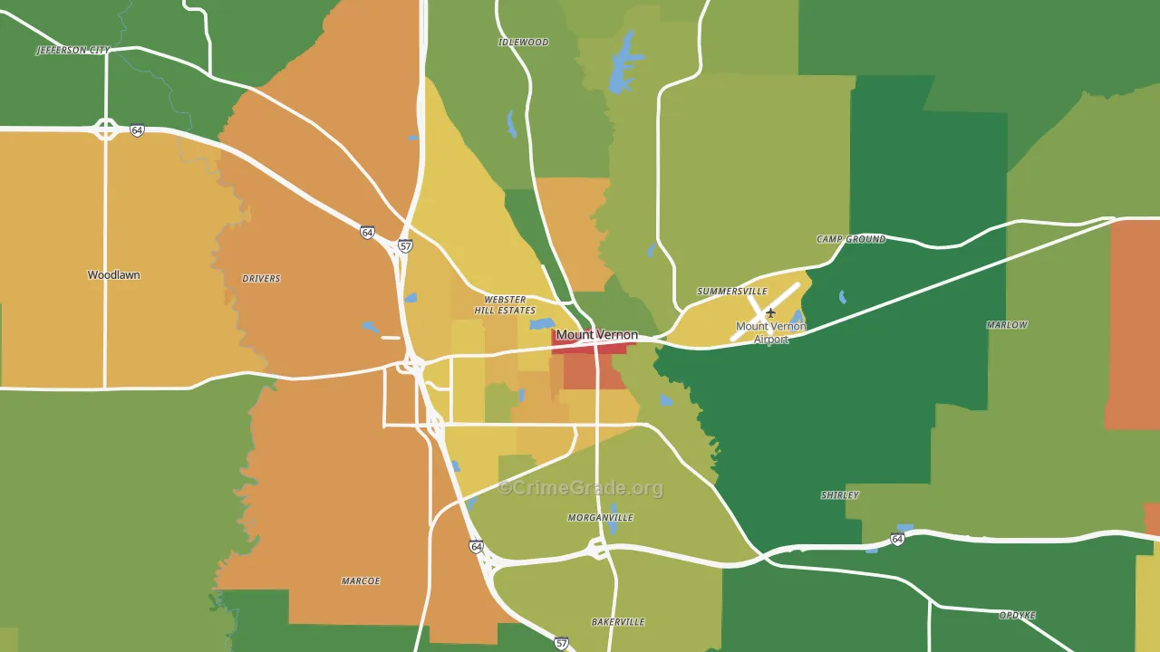 Mount Vernon, IL Map of Vandalism Rates