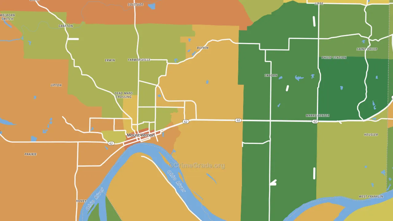 Mount Vernon, IN Map of Vandalism Rates